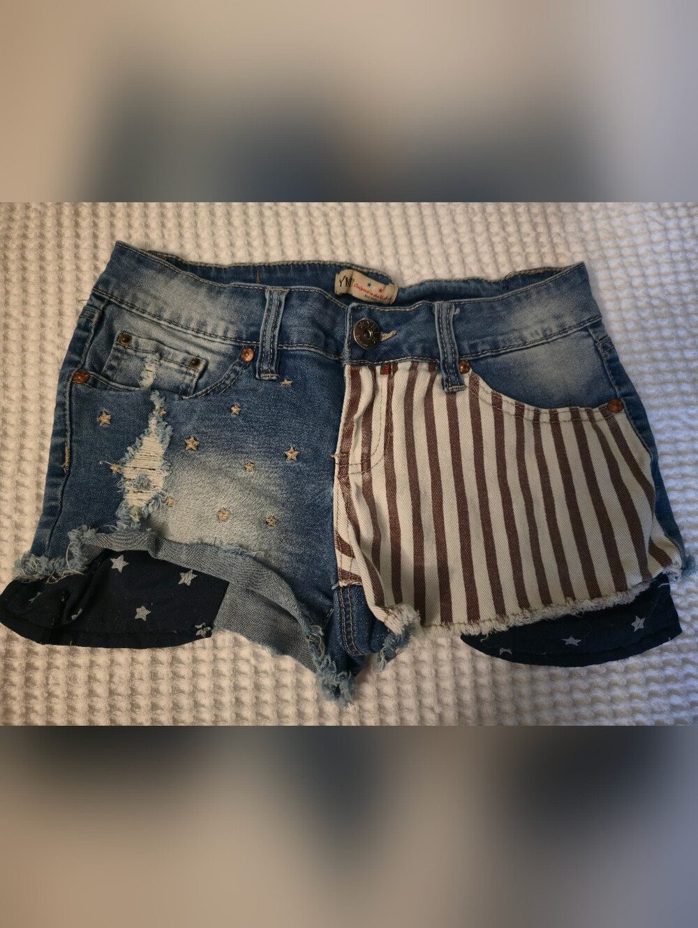 YMI Denim Star & Stripe Patchwork Shorts